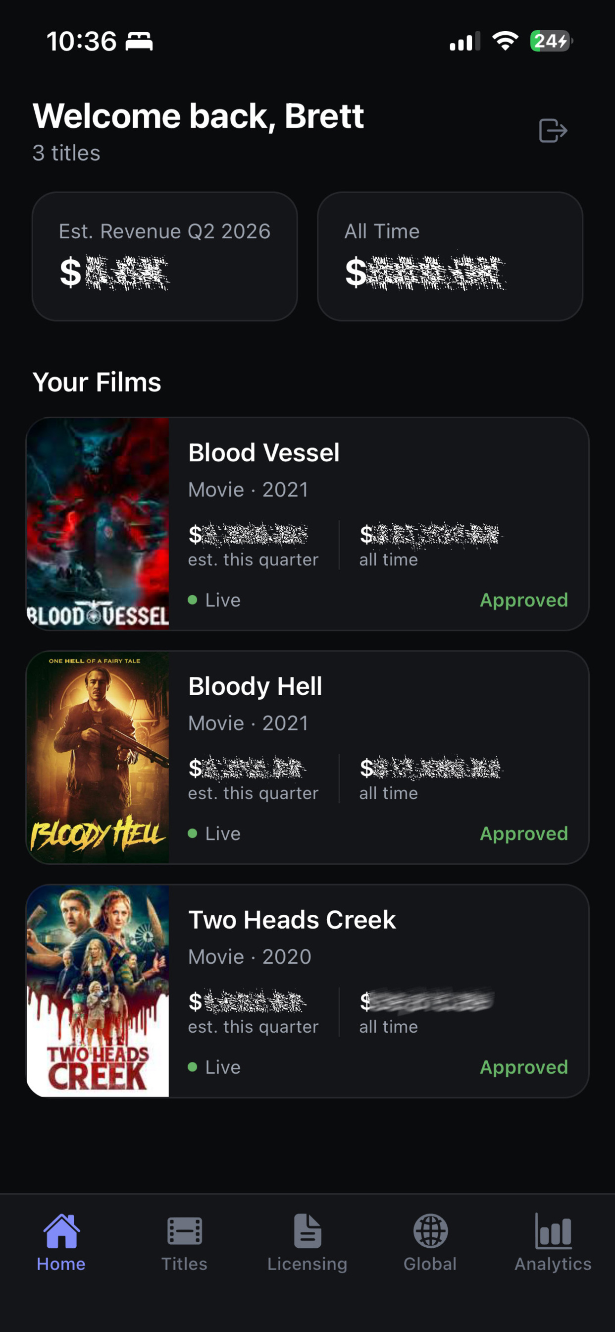 Studio Dome app home dashboard